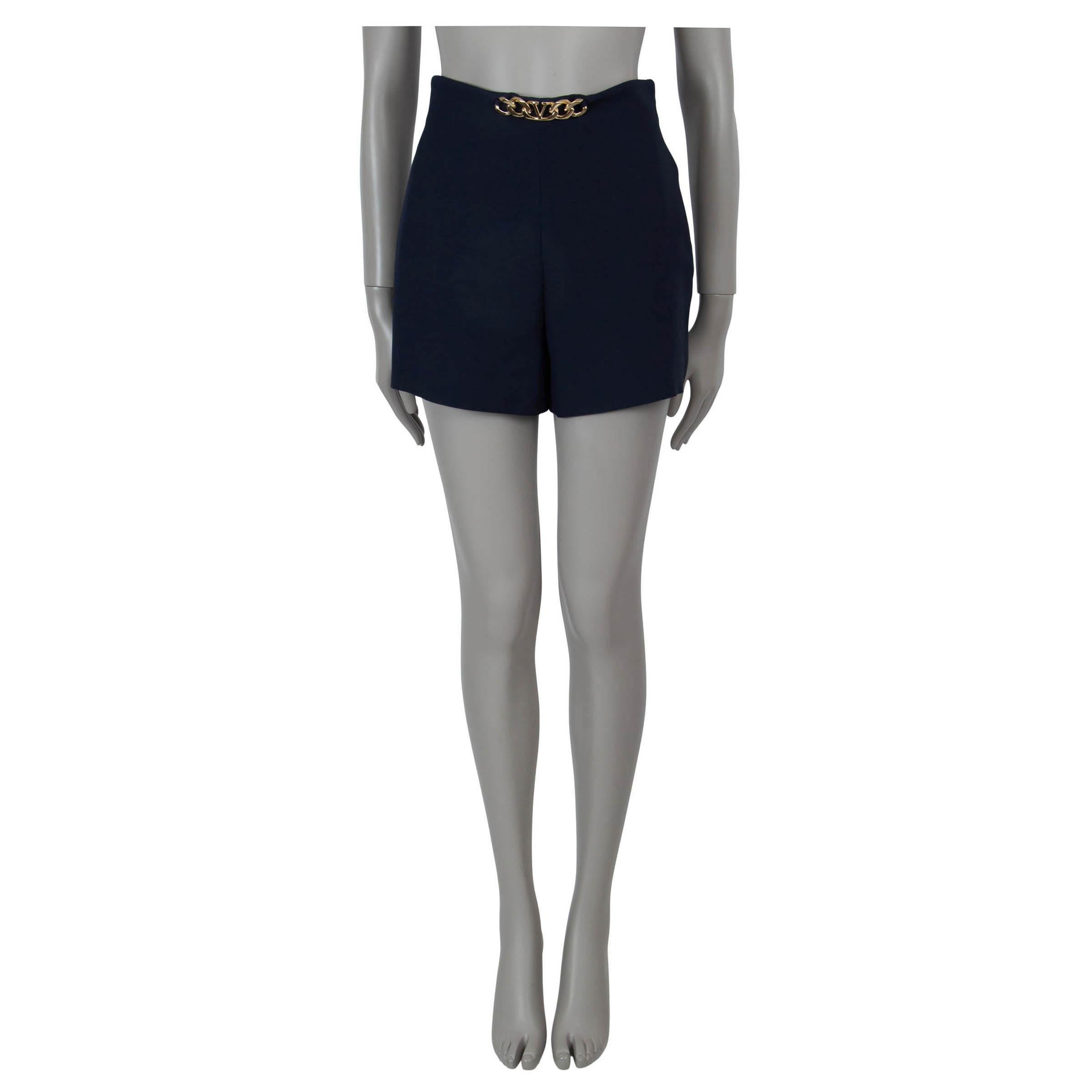 Women's VALENTINO navy blue wool 2022 VLOGO CHAIN CREPE Shorts Pants S For Sale