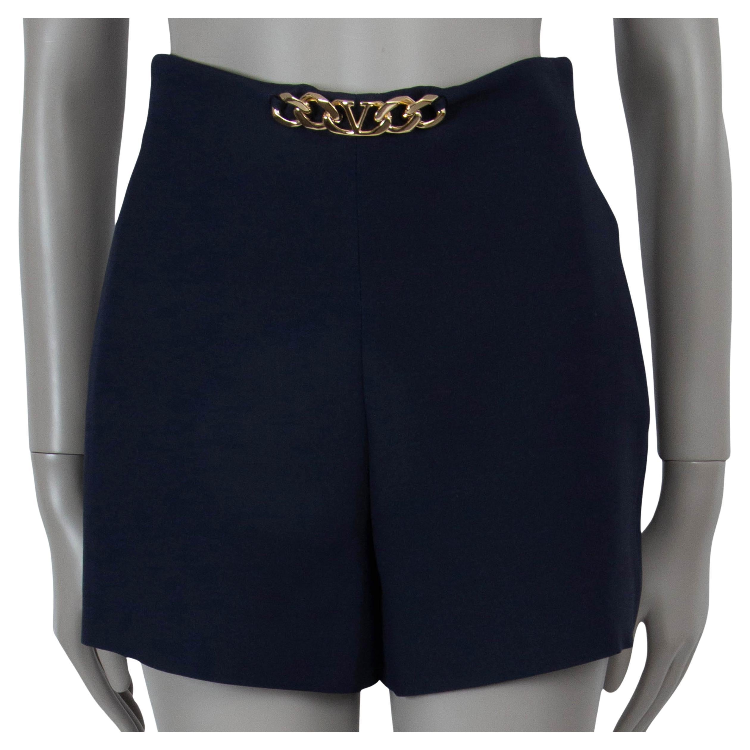 VALENTINO navy blue wool 2022 VLOGO CHAIN CREPE Shorts Pants S For Sale