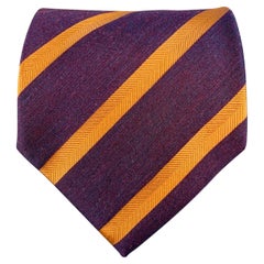 VALENTINO Navy Brown Diagonal Stripe Silk Tie