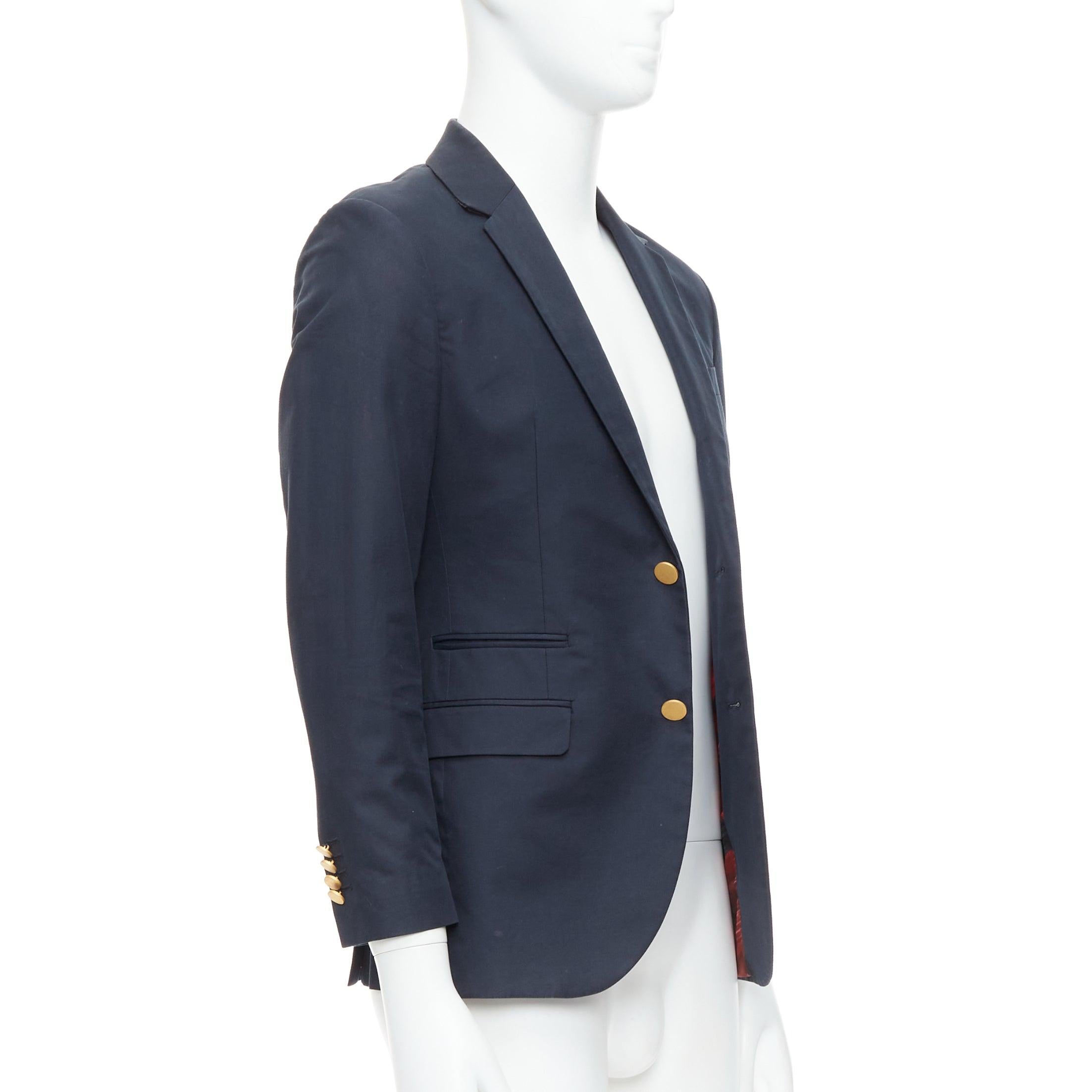 Black VALENTINO navy cotton red camoflage lined gold button blazer IT44 XS For Sale