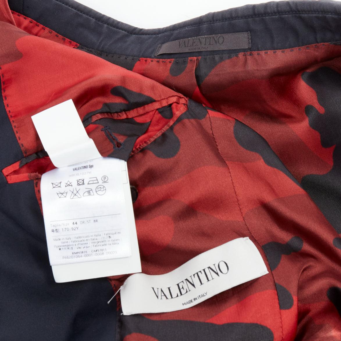 VALENTINO navy cotton red camoflage lined gold button blazer IT44 XS For Sale 4