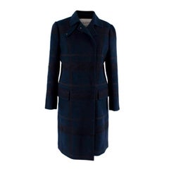 Valentino Navy Double Faced Wool Lace Trimmed Coat
