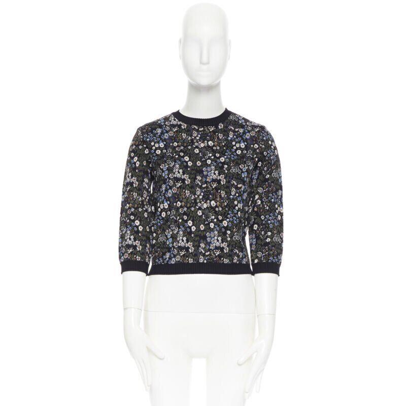 VALENTINO navy  Blumenjacquard Viskose-Polyester-Mischung Strickpullover S (Schwarz) im Angebot