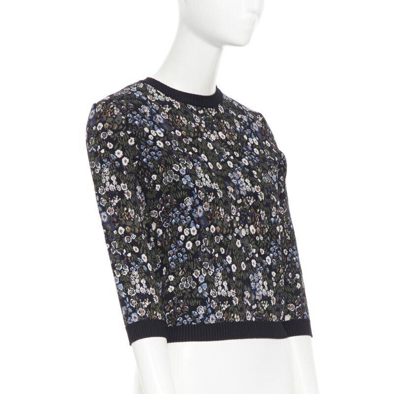 VALENTINO navy  Blumenjacquard Viskose-Polyester-Mischung Strickpullover S Damen im Angebot