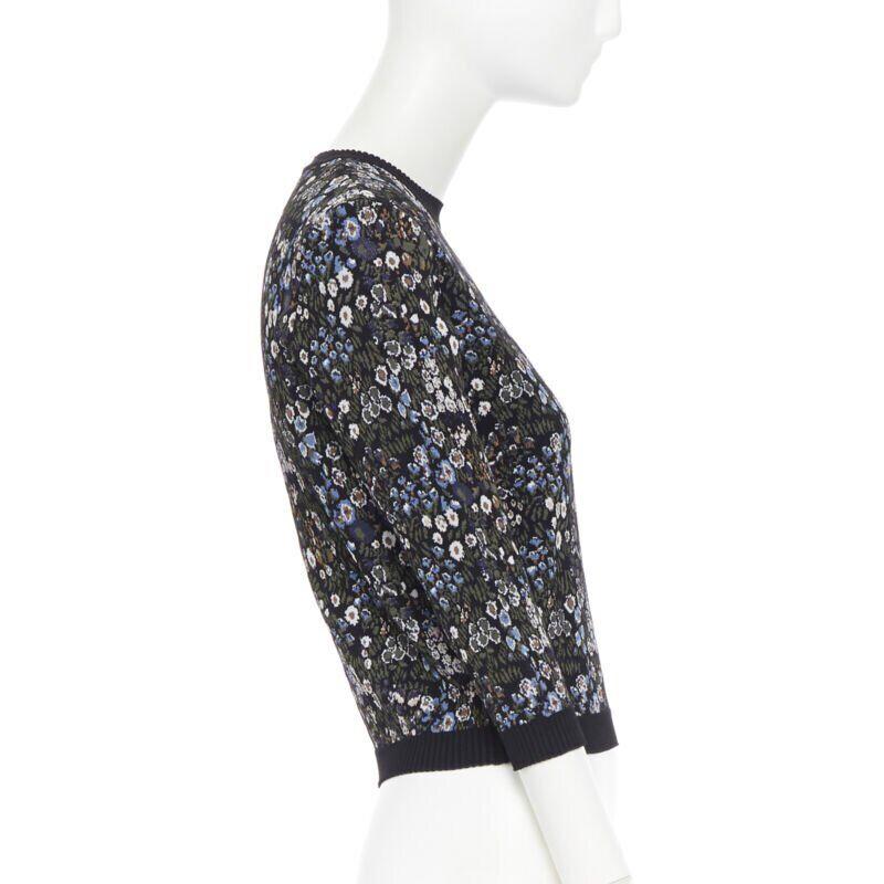 VALENTINO navy  Blumenjacquard Viskose-Polyester-Mischung Strickpullover S im Angebot 1
