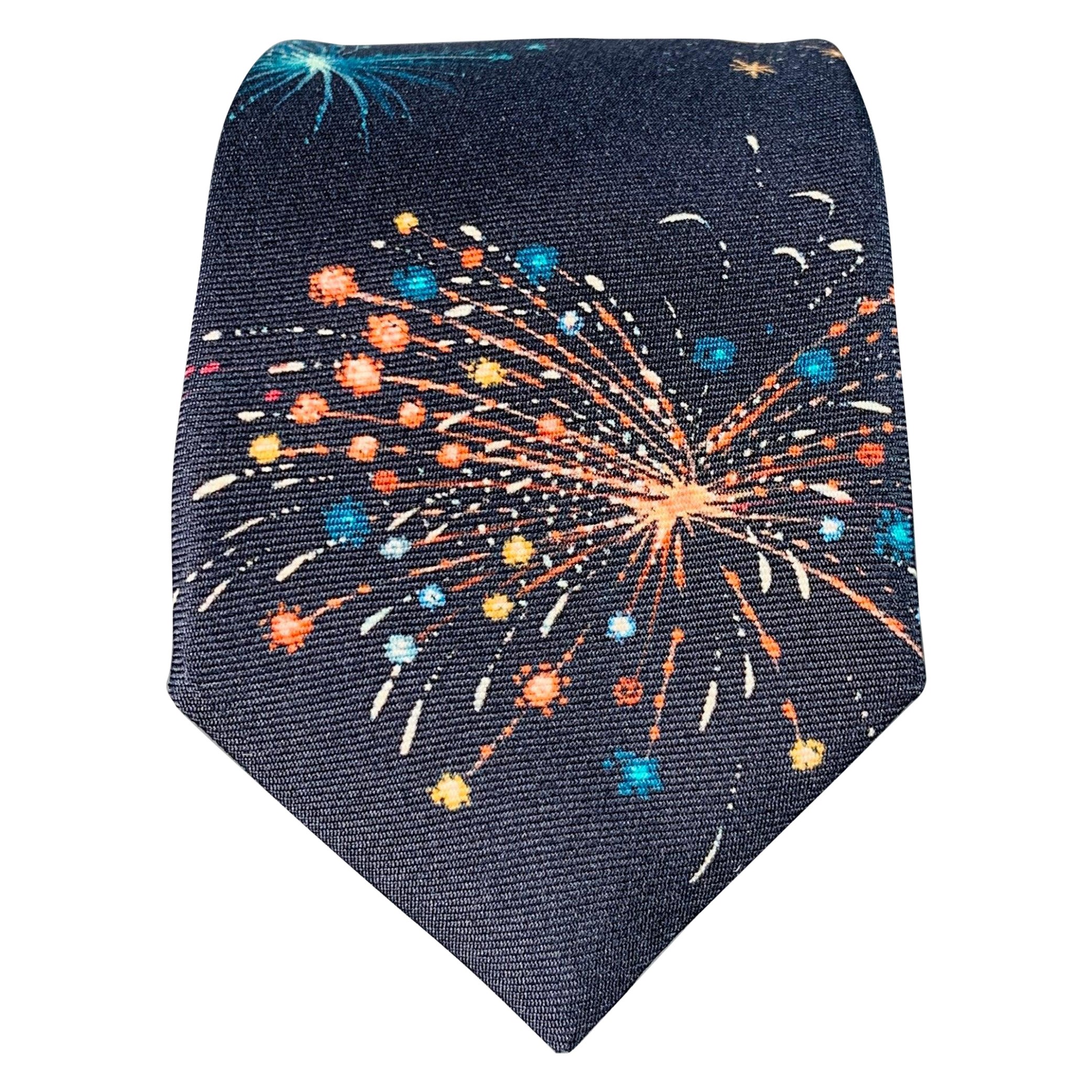 VALENTINO Corbata de seda con fuegos artificiales multicolor azul marino