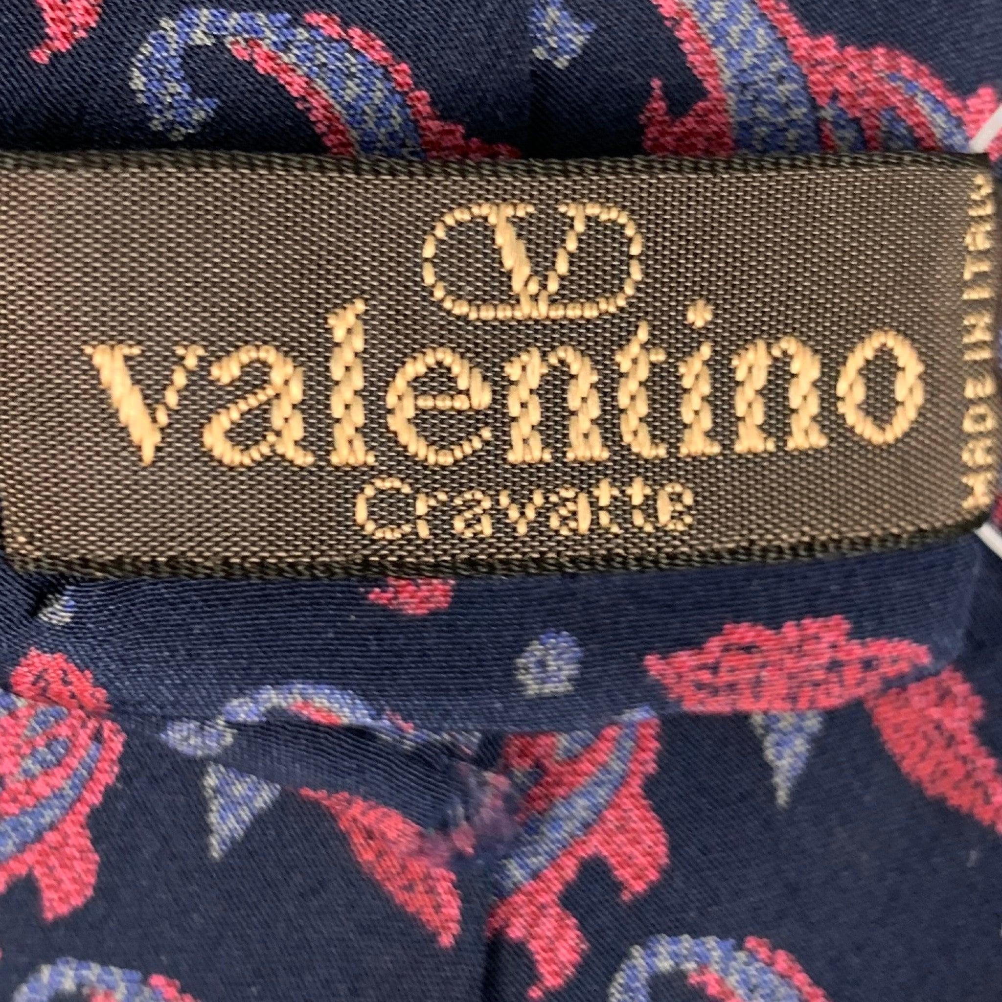 Men's VALENTINO Navy Multi-Color Paisley Silk Tie For Sale