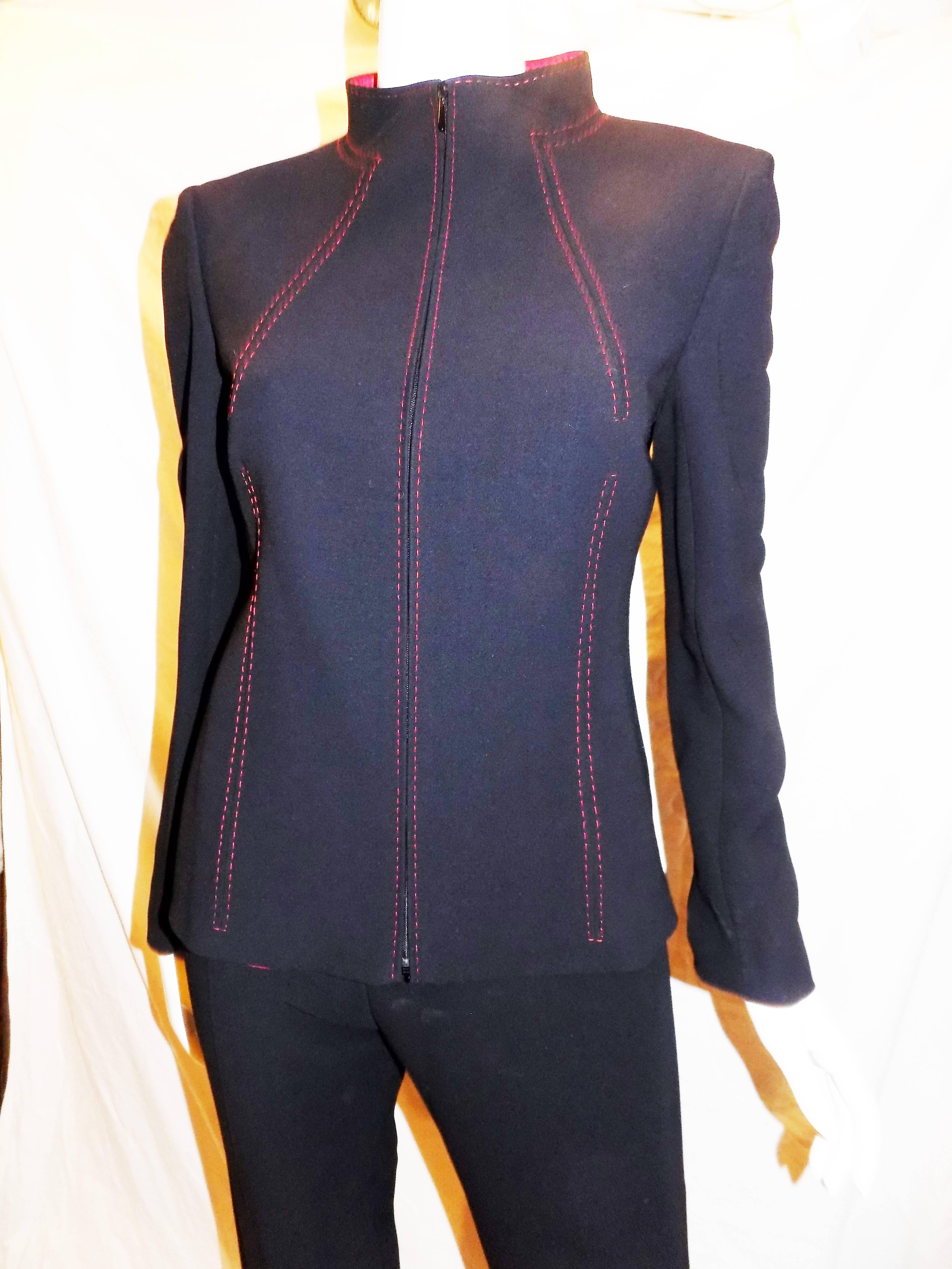 Black Valentino Navy pant suit w Red top stitch New with Tags 