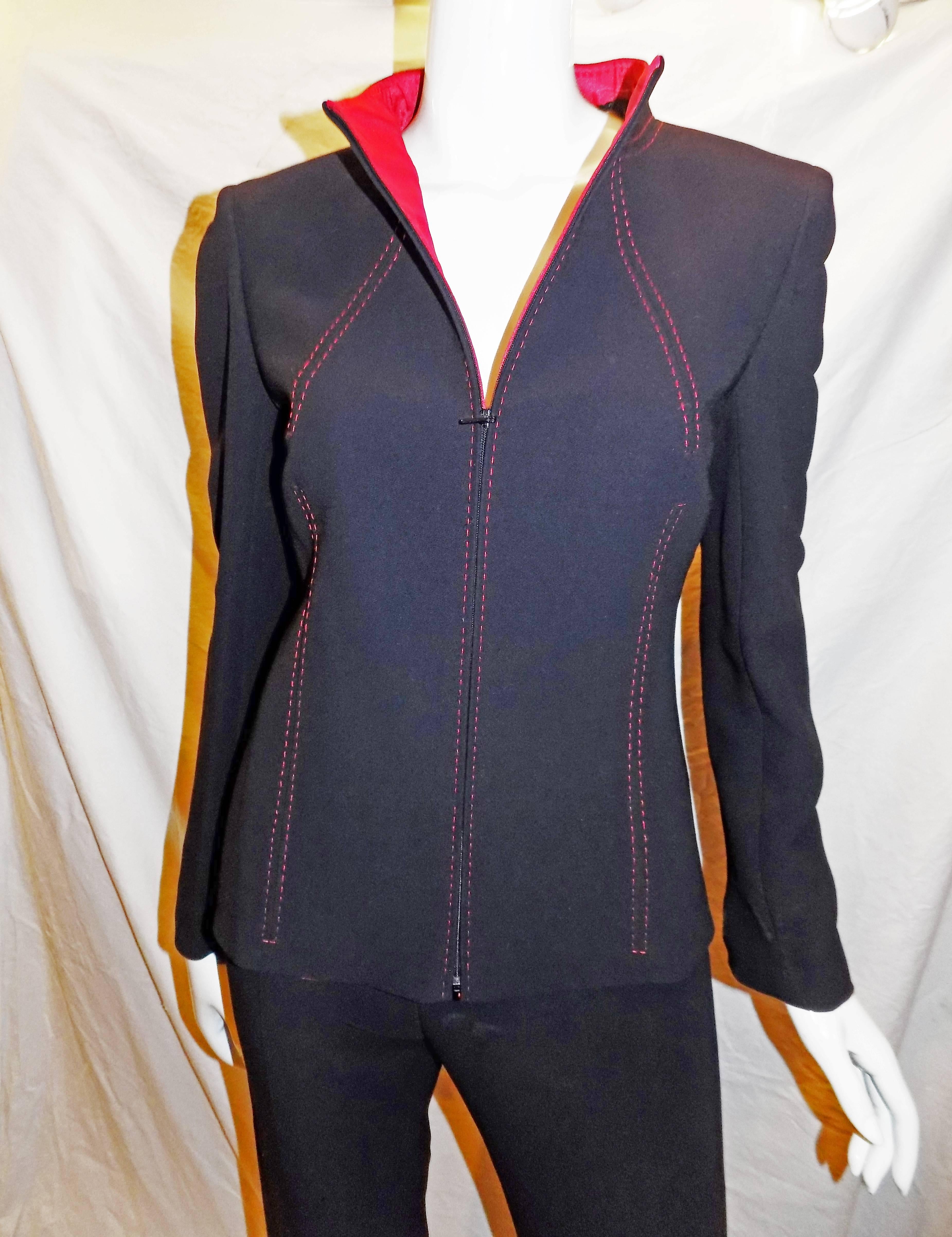 Valentino Navy pant suit w Red top stitch New with Tags  1