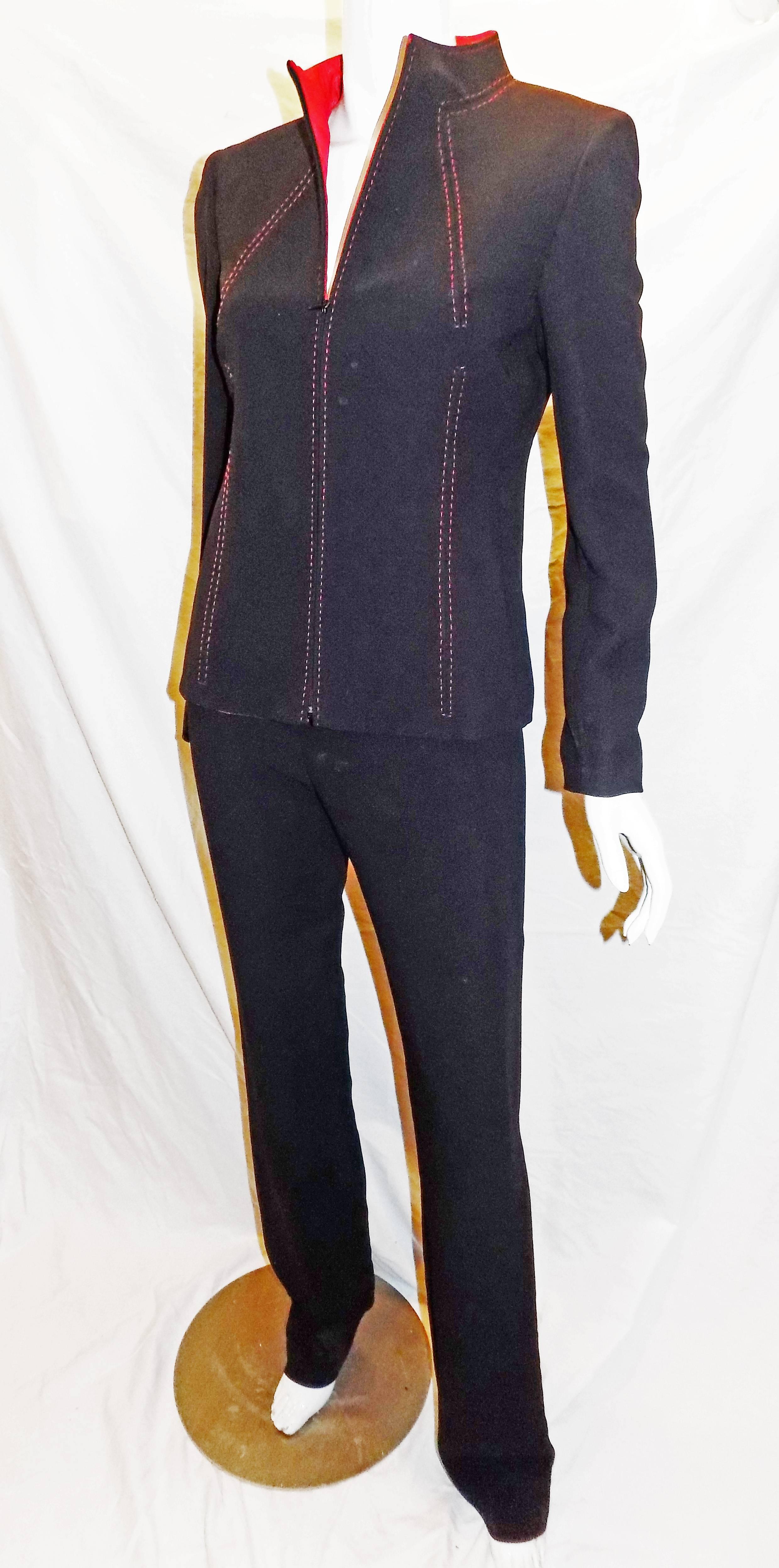 Valentino Navy pant suit w Red top stitch New with Tags  2