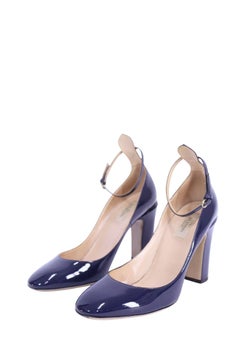 Valentino Navy Patent Leather Block Heel Pumps - EU 40.5