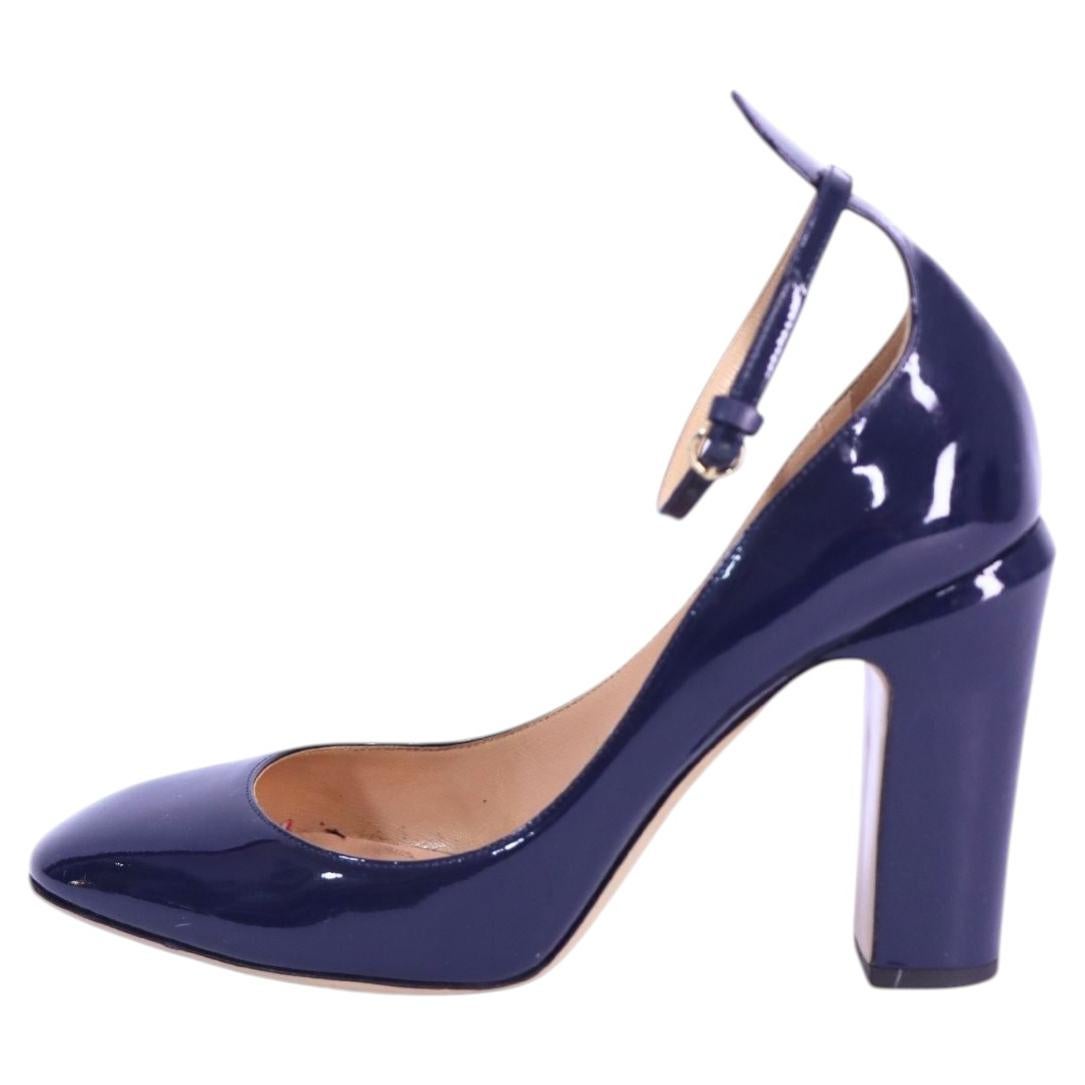 Valentino Navy Patent Leather Block Heel Pumps - EU 40.5 For Sale