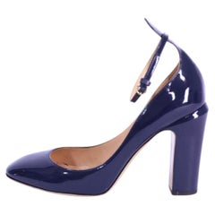 Valentino Navy Patent Leather Block Heel Pumps - EU 40.5