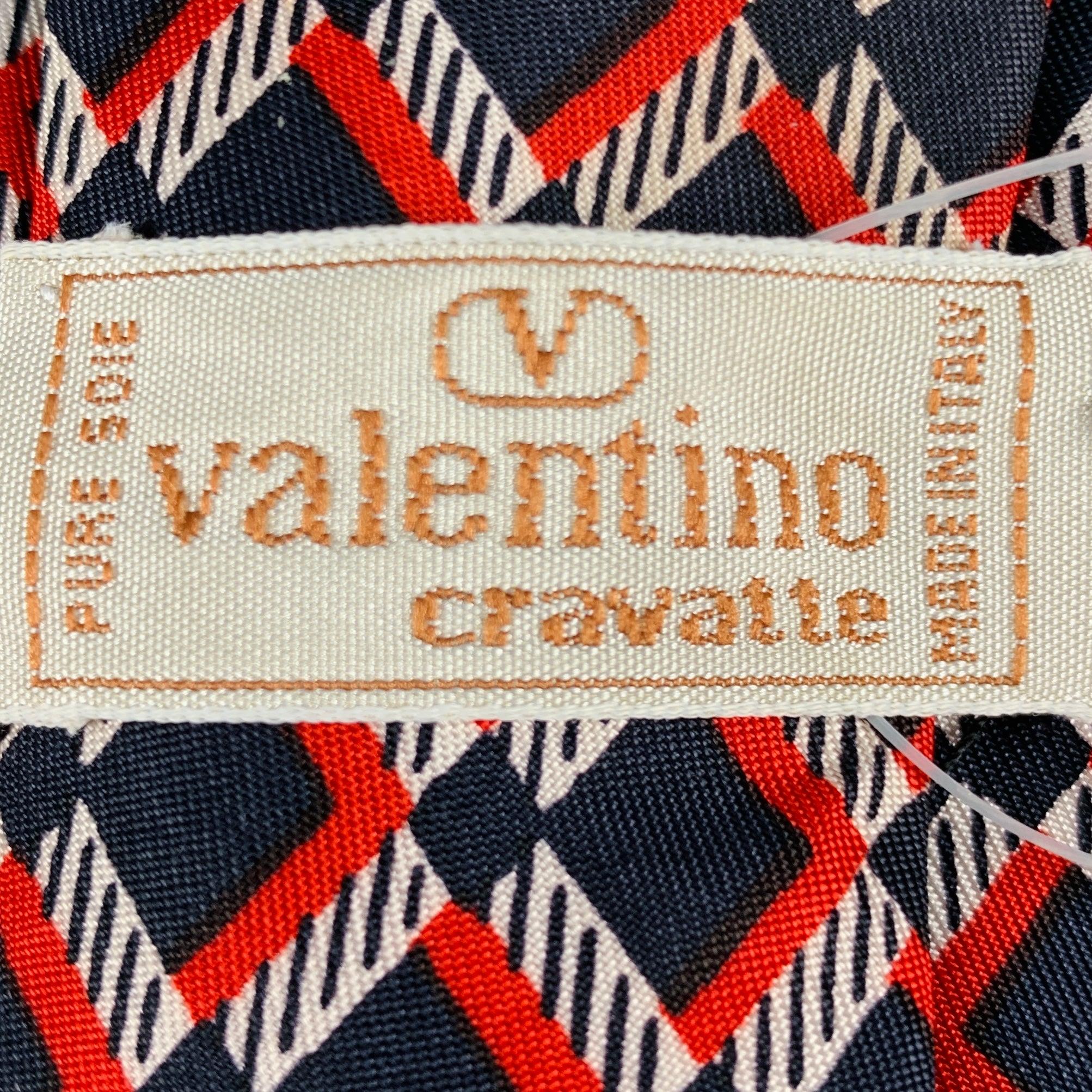 Men's VALENTINO Navy Red Checkered Silk Tie For Sale