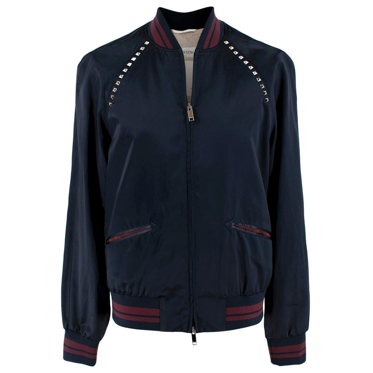 Valentino Navy Rockstud Bomber Jacket - Us size 38  For Sale