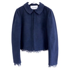 Valentino Chaqueta blazer de tweed azul marino con forro de encaje