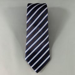 VALENTINO Navy White Diagonal Stripe Silk Twill Tie