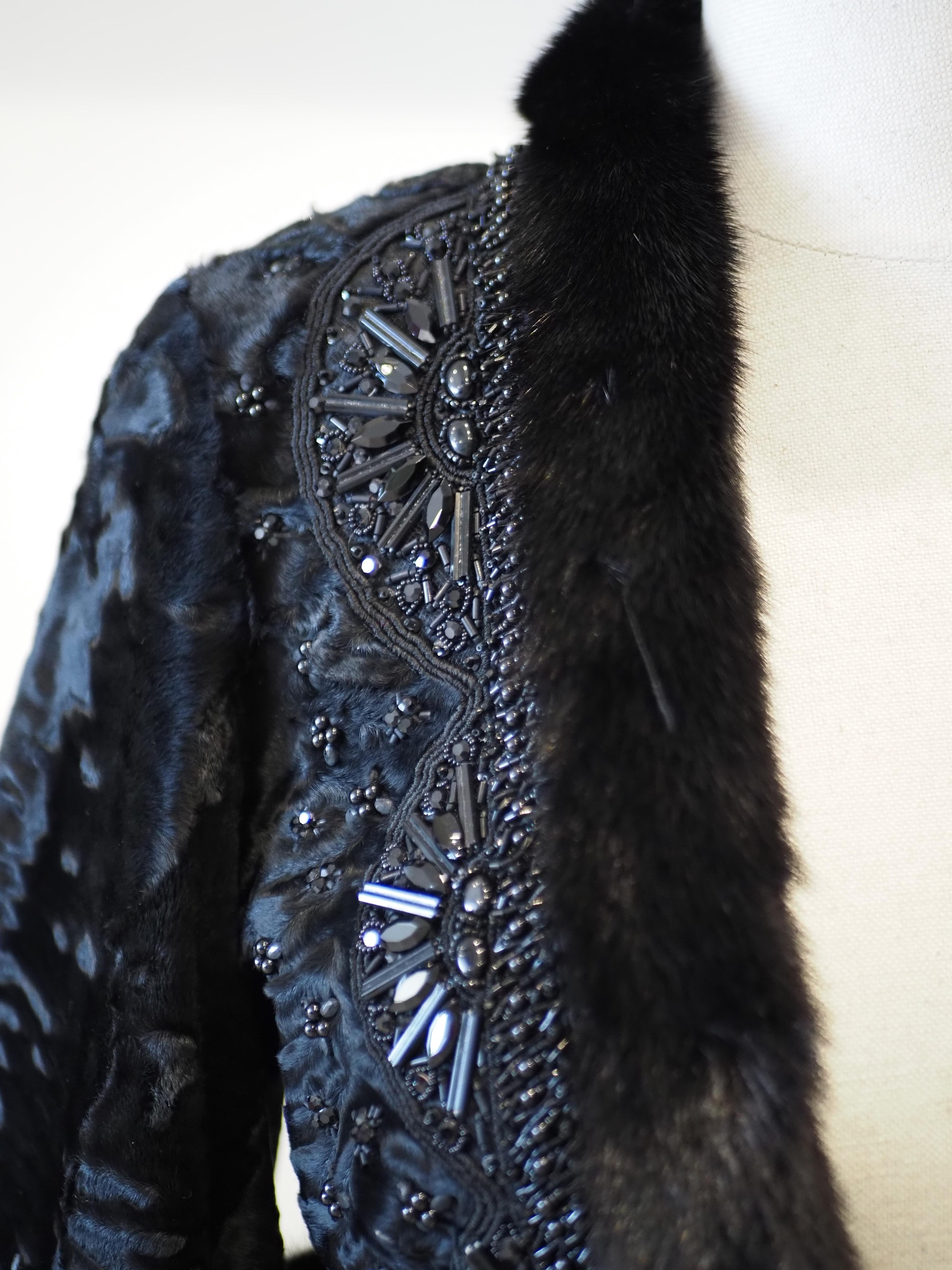 Black Valentino Neiman Marcus  Mink Lamb mink Bolero jacket For Sale