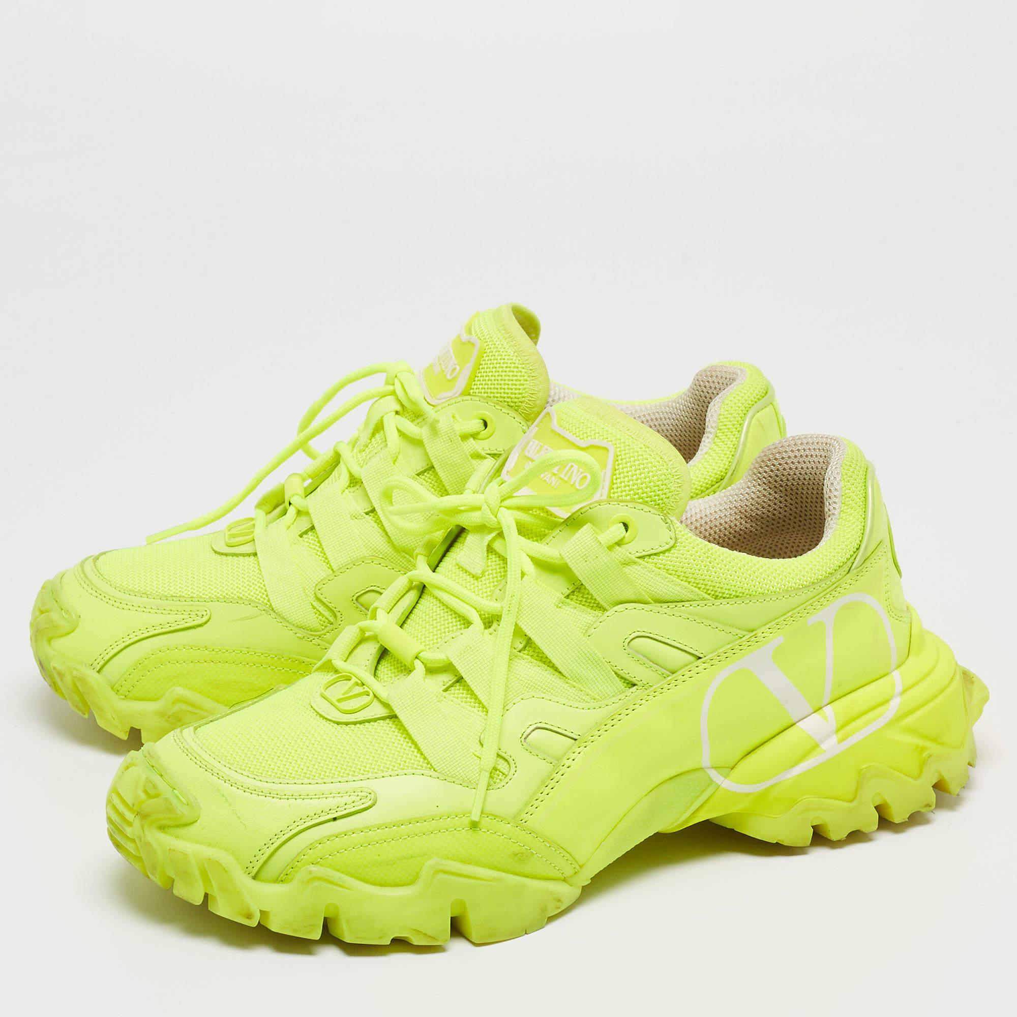 Valentino Neon Green Leather and Mesh Climber Sneakers  1