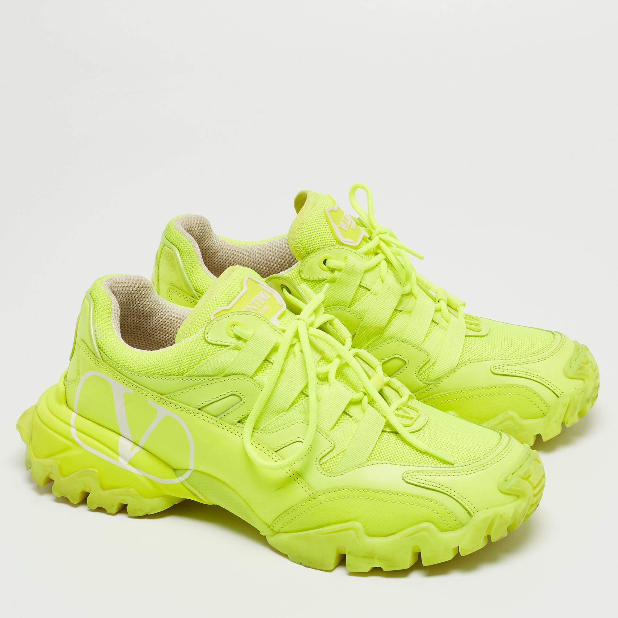 Valentino Neon Green Leather and Mesh Climber Sneakers  2