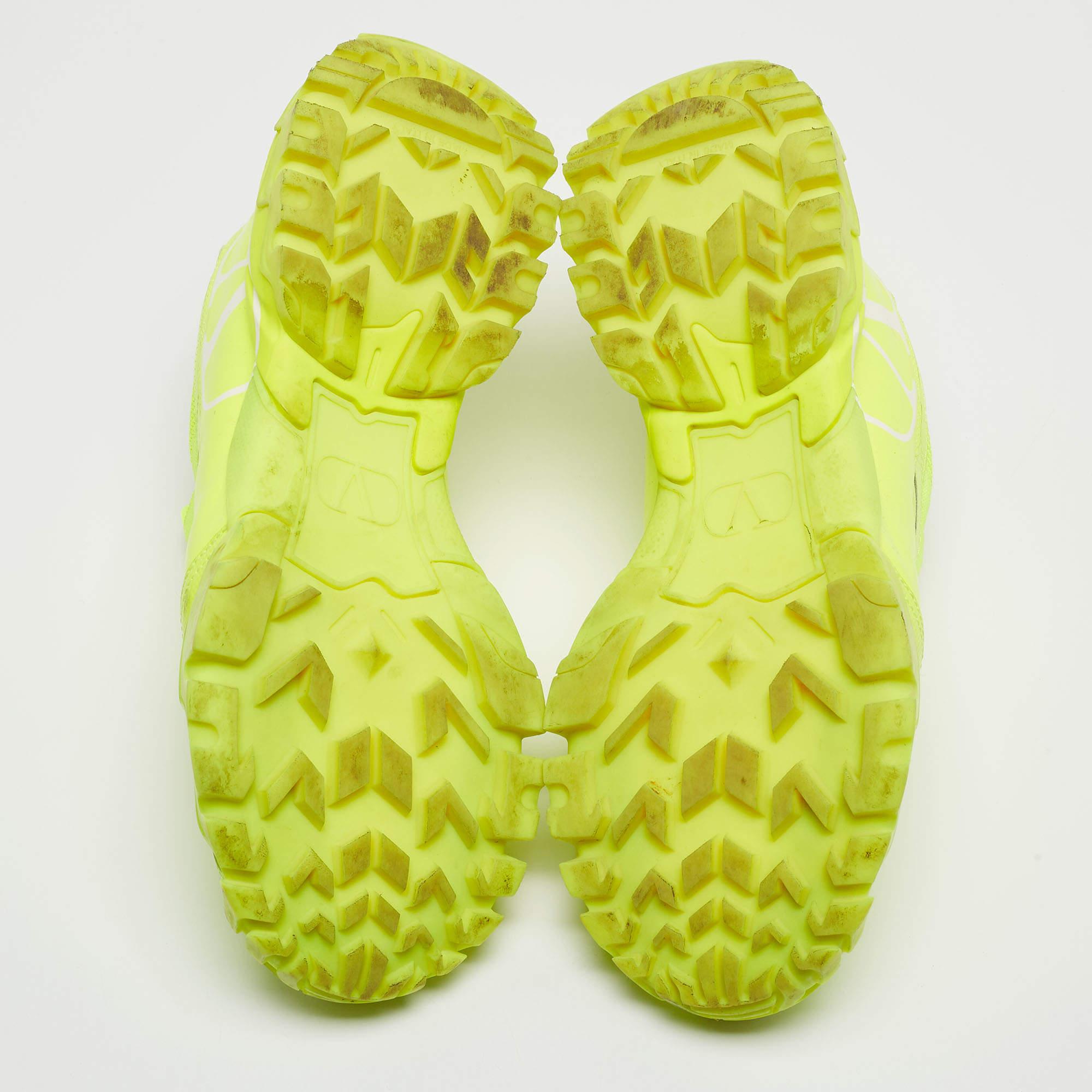 Valentino Neon Green Leather and Mesh Climber Sneakers  3