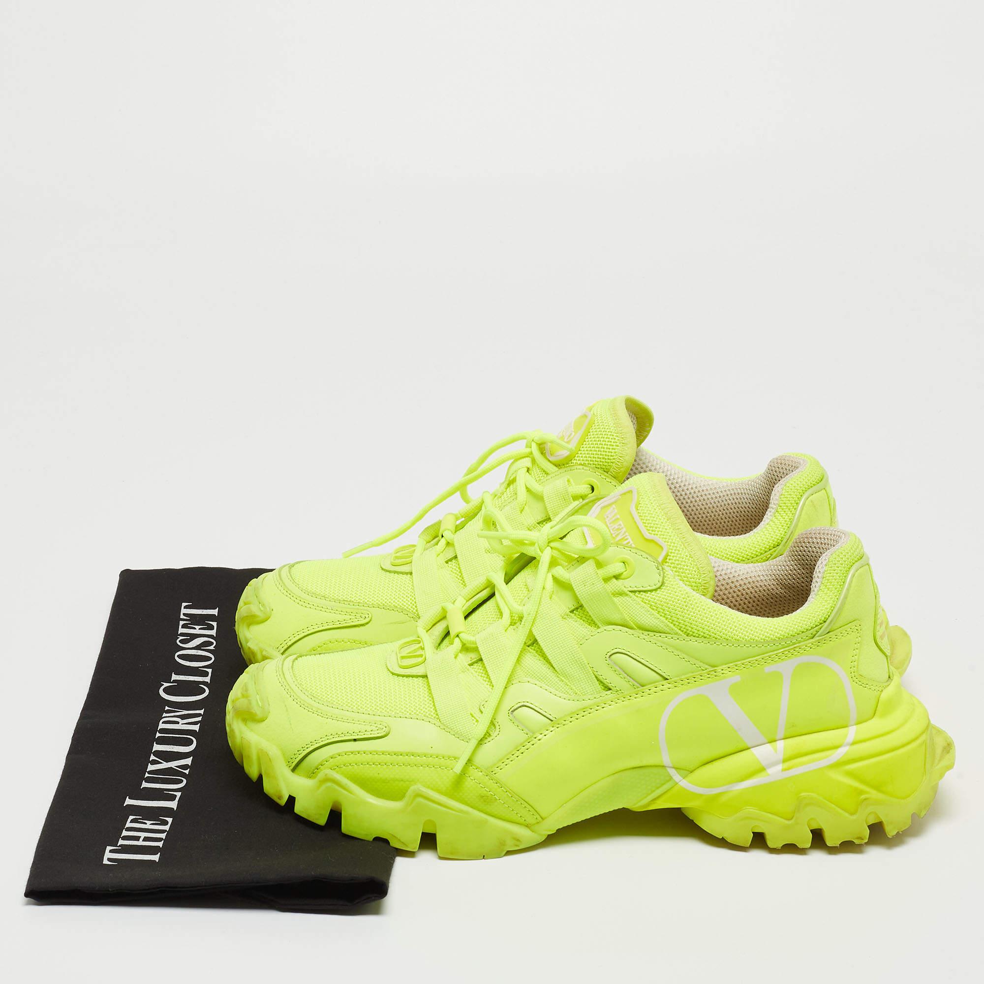 Valentino Neon Green Leather and Mesh Climber Sneakers  5