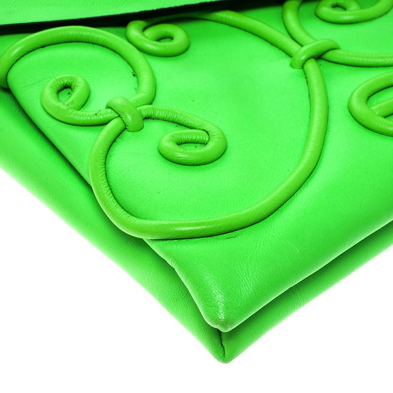 Valentino Neon Green Leather Intricate Clutch 6