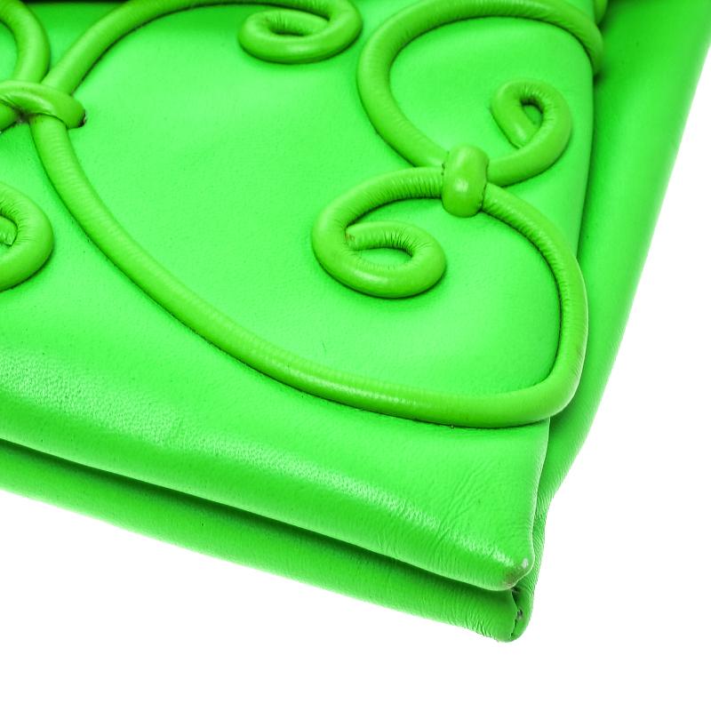 Valentino Neon Green Leather Intricate Clutch 7