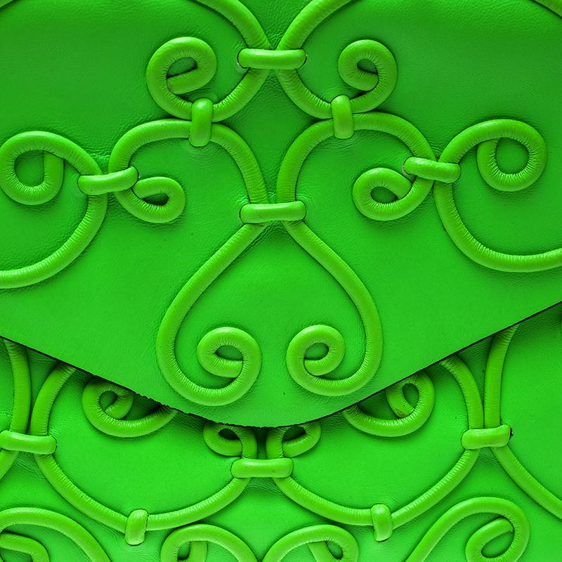 Valentino Neon Green Leather Intricate Clutch 1