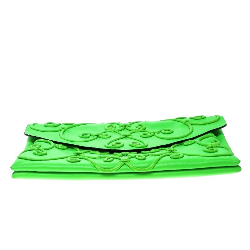 Valentino Neon Green Leather Intricate Clutch 2
