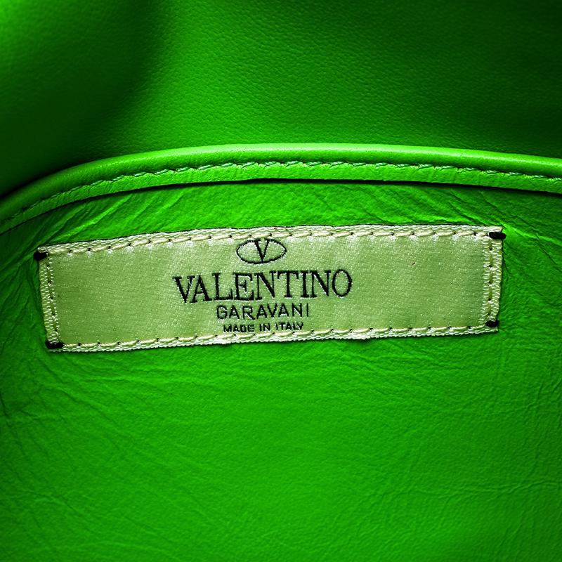 Valentino Neon Green Leather Intricate Clutch 4