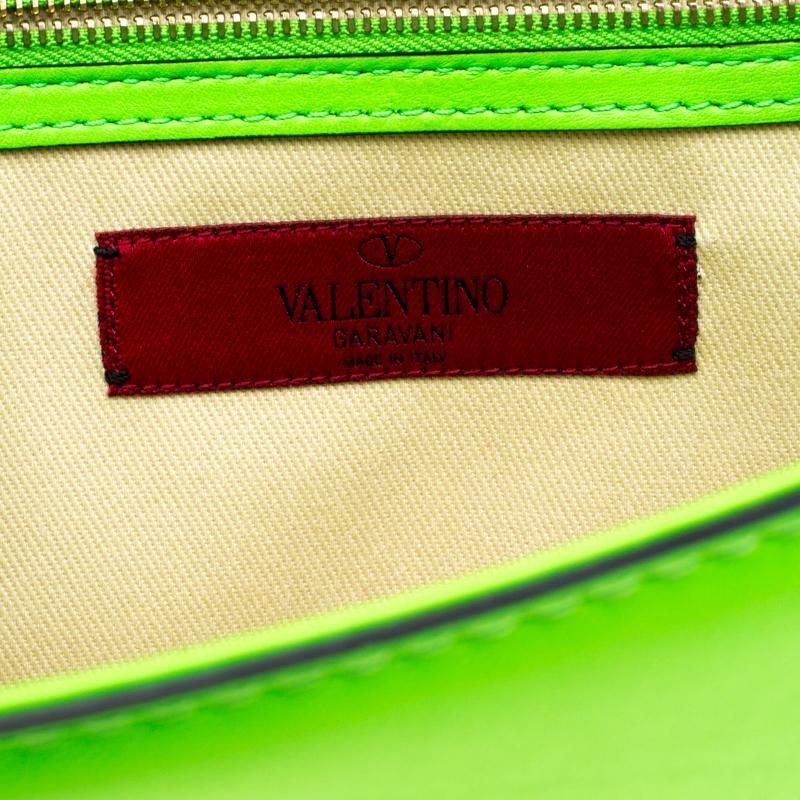 Valentino Neon Green Leather Rockstud Medium Glam Lock Flap Bag 3