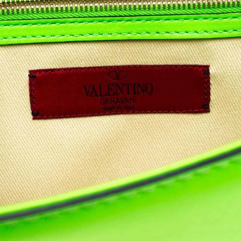 Valentino Neon Green Leather Rockstud Medium Glam Lock Flap Bag For Sale 1
