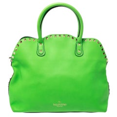 Valentino Neon Green Leather Rockstud Tote