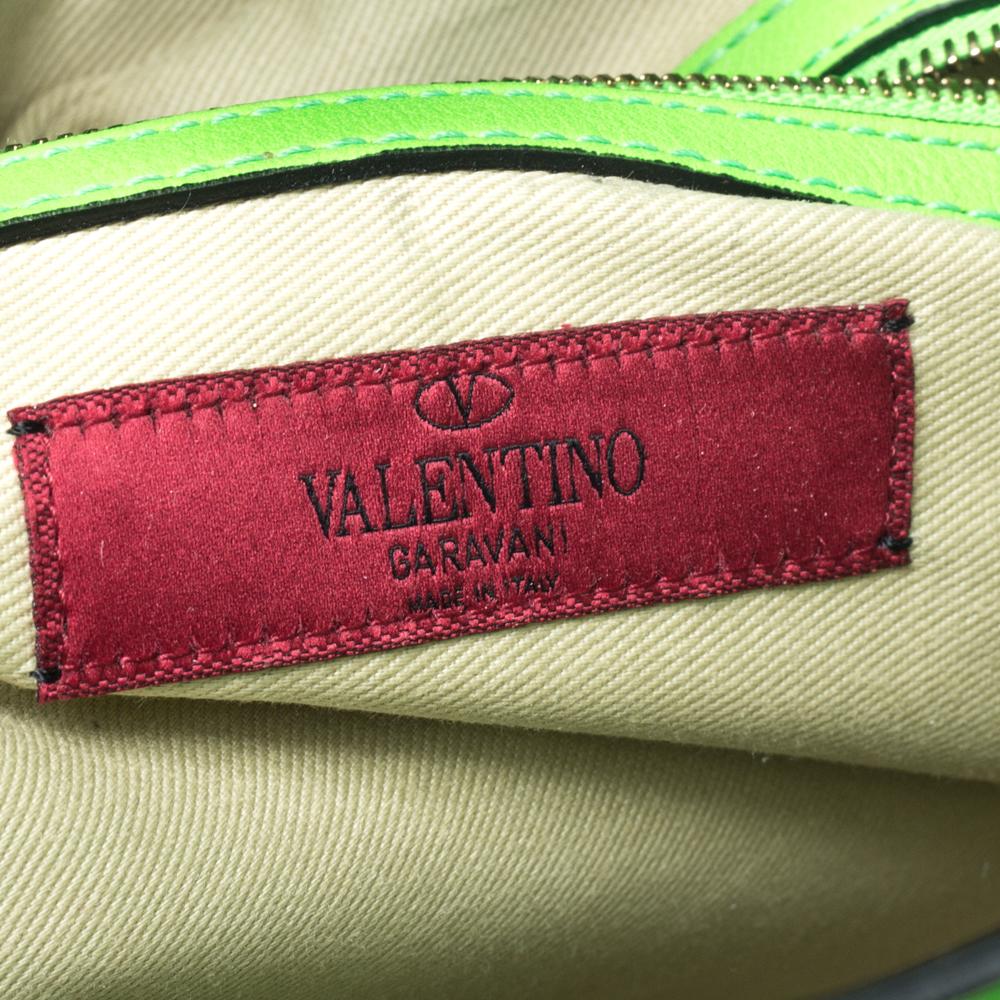 Valentino Neon Green Leather Rockstud Tote 2