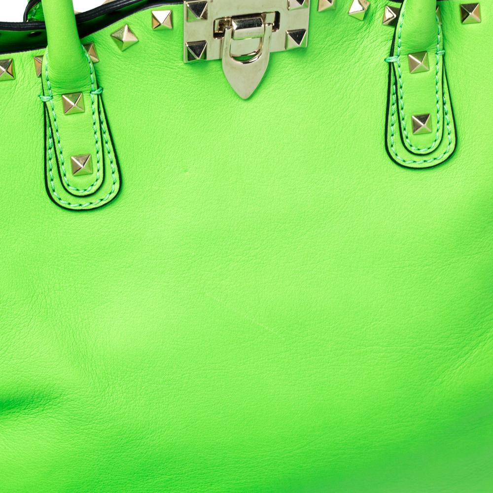 Valentino Neon Green Leather Rockstud Tote 5