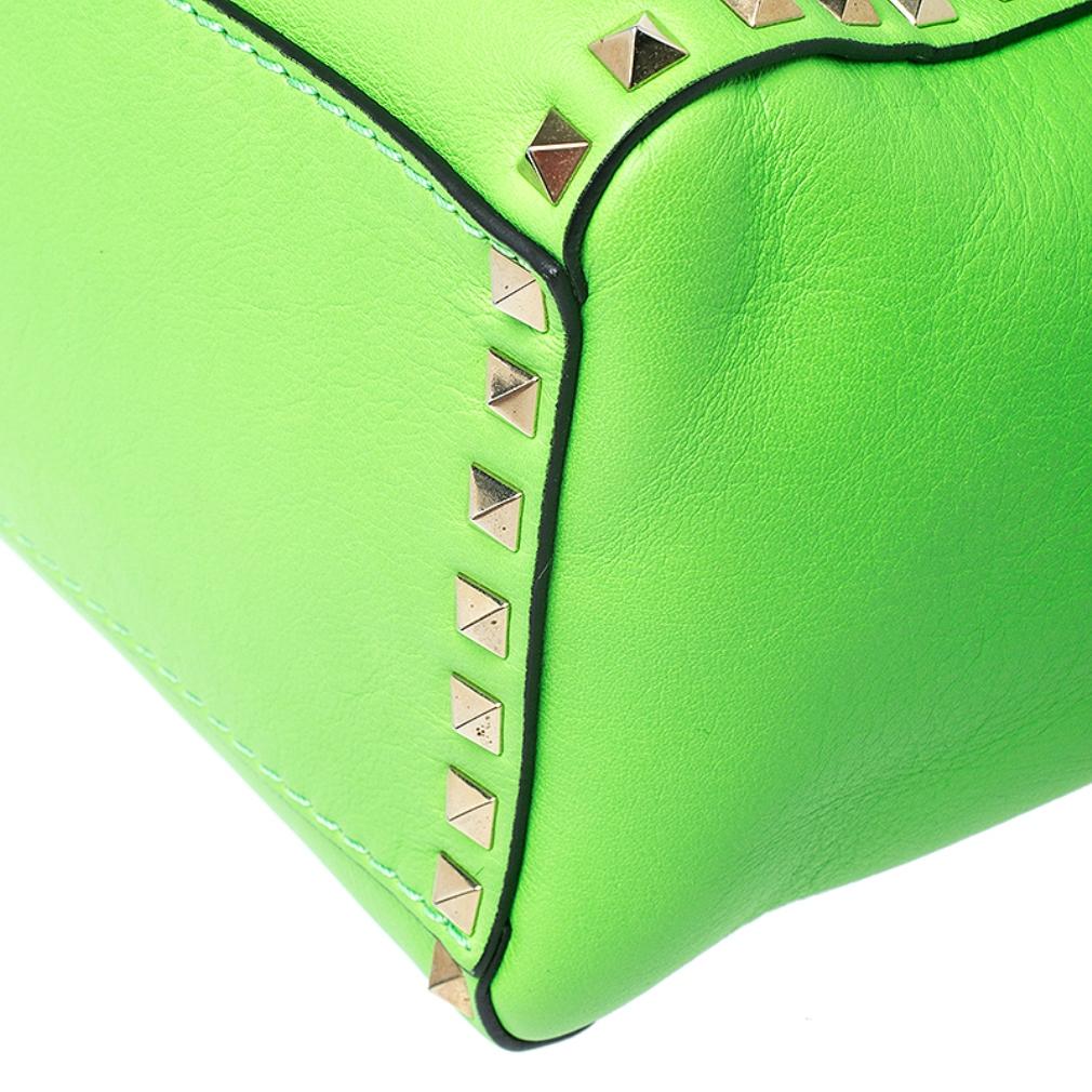 Valentino Neon Green Leather Rockstud Trapeze Tote 6