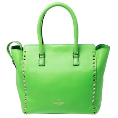 Valentino Neon Green Leather Rockstud Trapeze Tote