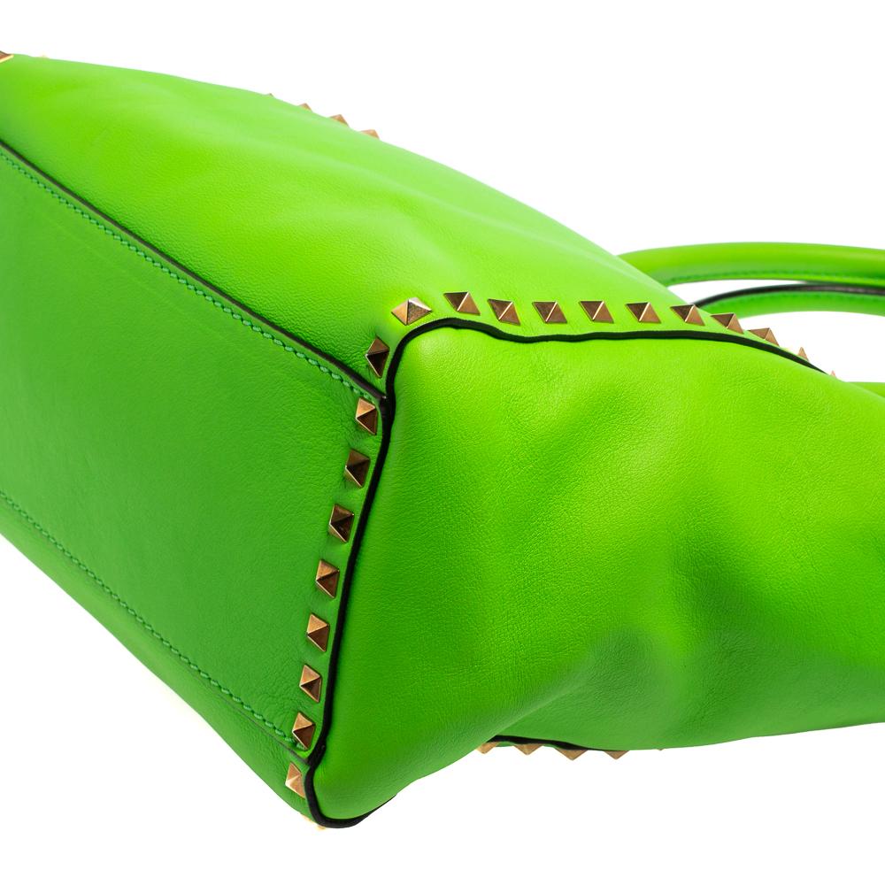 Valentino Neon Green Leather Rockstud Trapeze Tote 2
