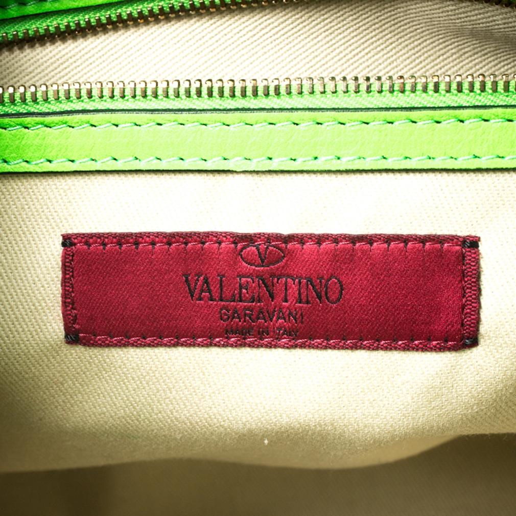 Valentino Neon Green Leather Rockstud Trapeze Tote 4