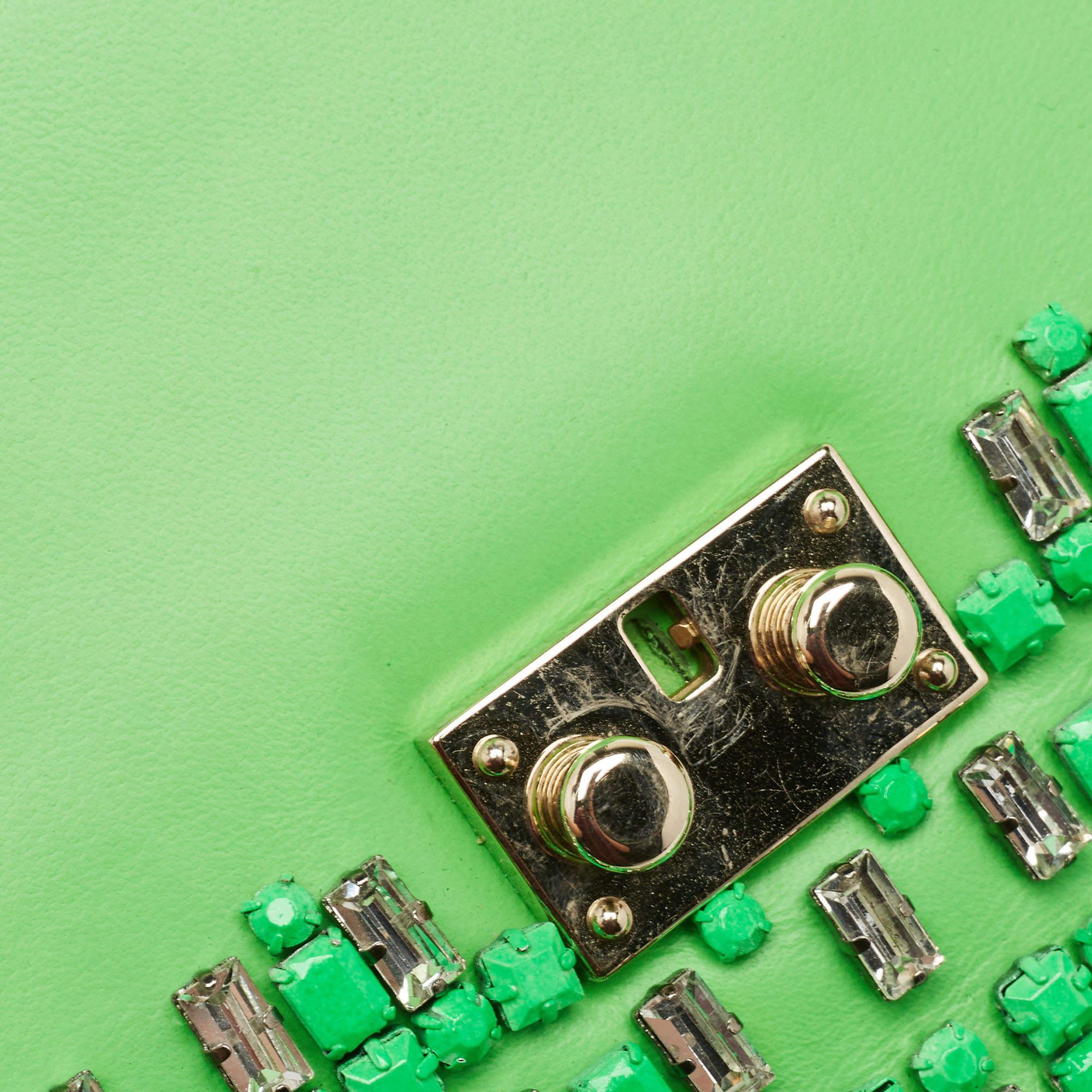 Valentino Neon Green Leather Small Glam Lock Crystals Flap Bag 1
