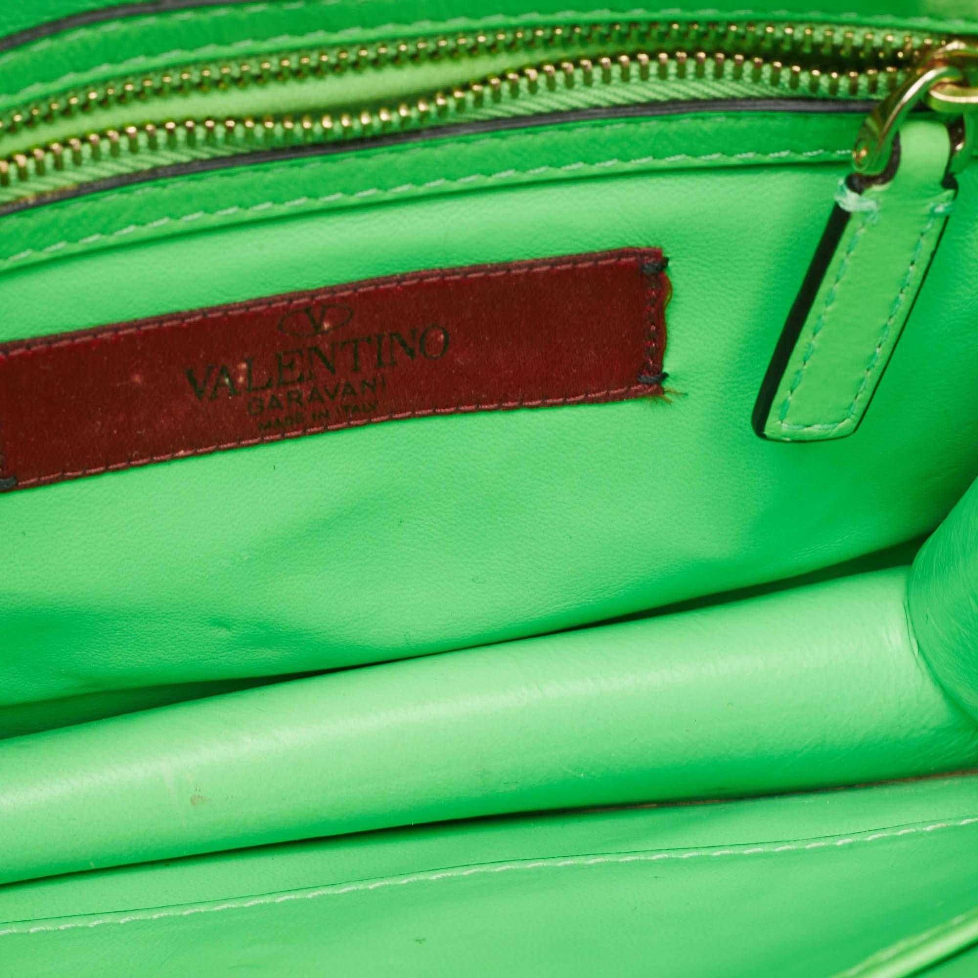Valentino Neon Green Leather Small Glam Lock Crystals Flap Bag For Sale 2