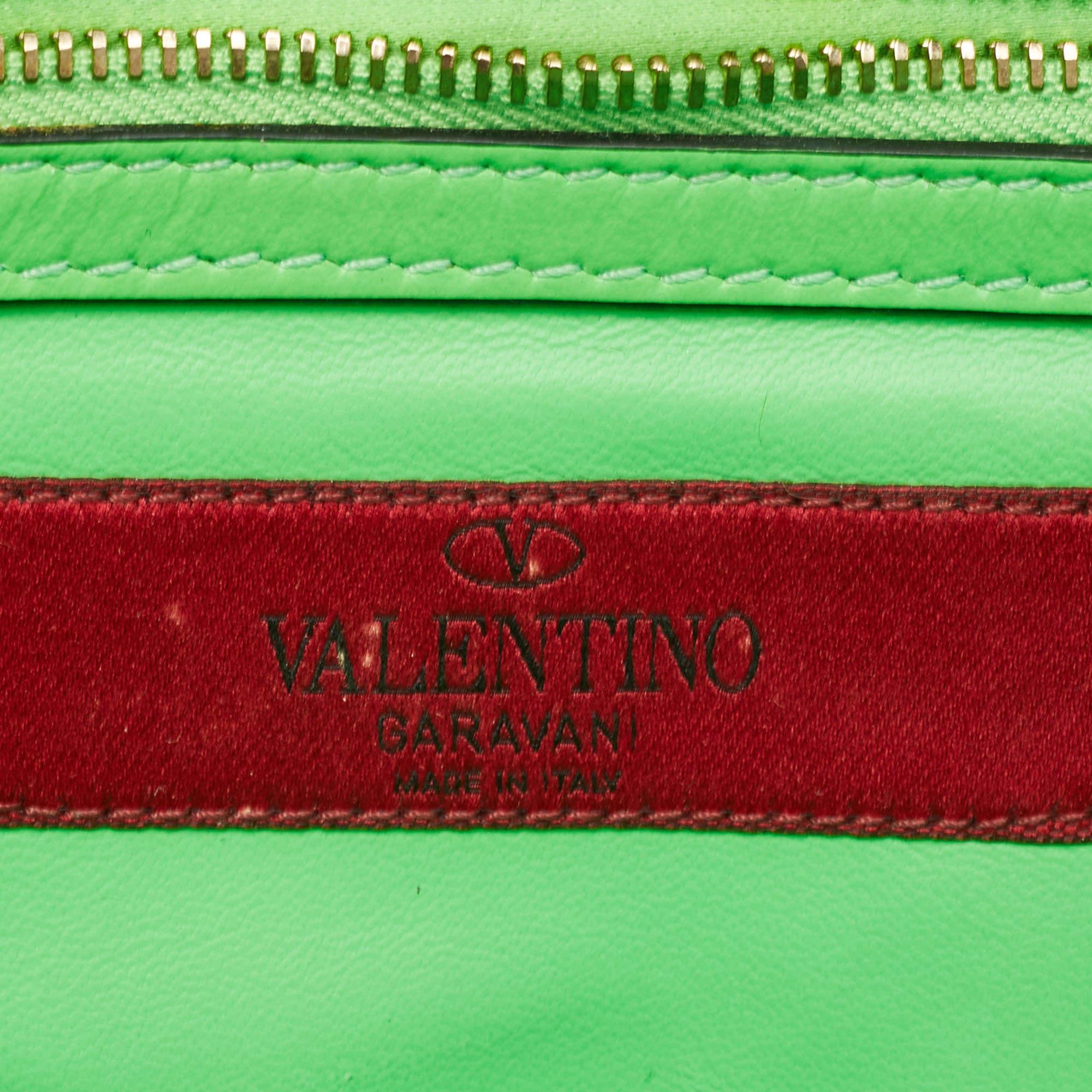 Valentino Neon Green Leather Small Glam Lock Crystals Flap Bag For Sale 3
