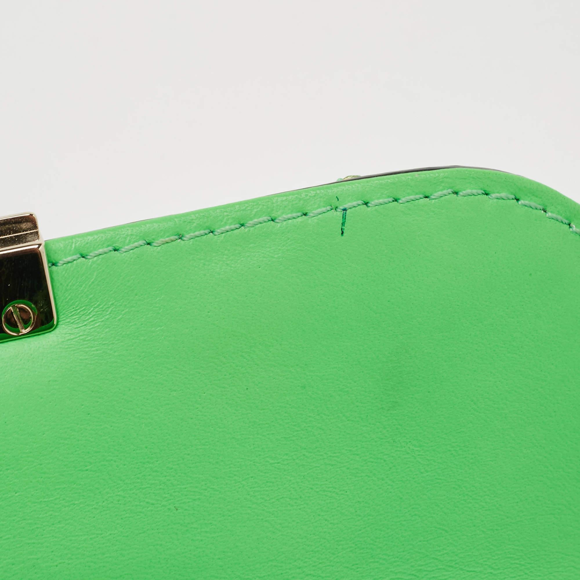 Valentino Neon Green Leather Small Glam Lock Crystals Flap Bag For Sale 4
