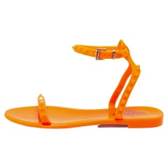 Valentino Neon Orange Jelly Rockstud Ankle-Strap Flats Size 36