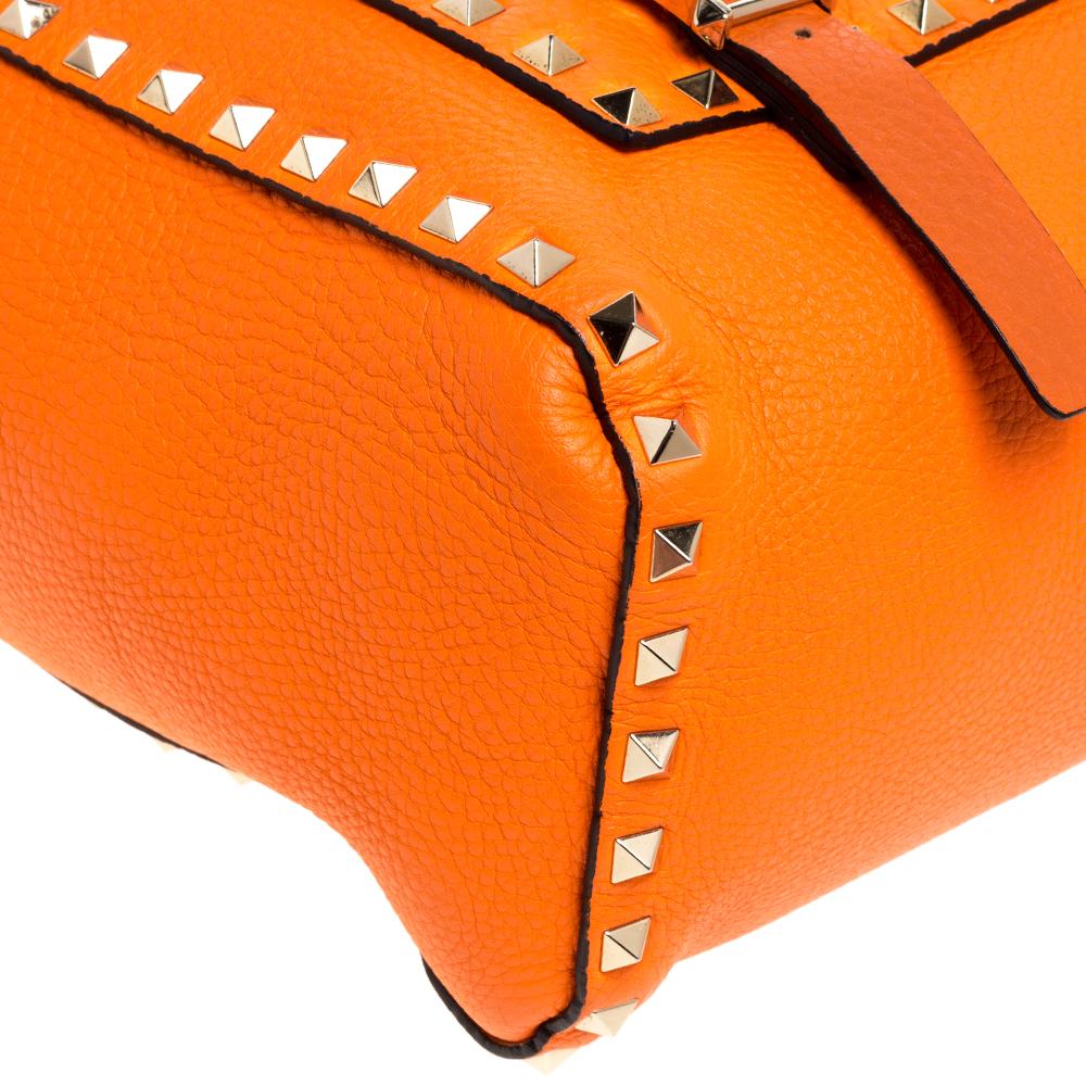 Valentino Neon Orange Leather Rockstud Messenger Bag 3