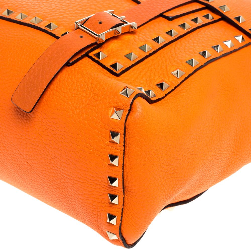 Valentino Neon Orange Leather Rockstud Messenger Bag 4