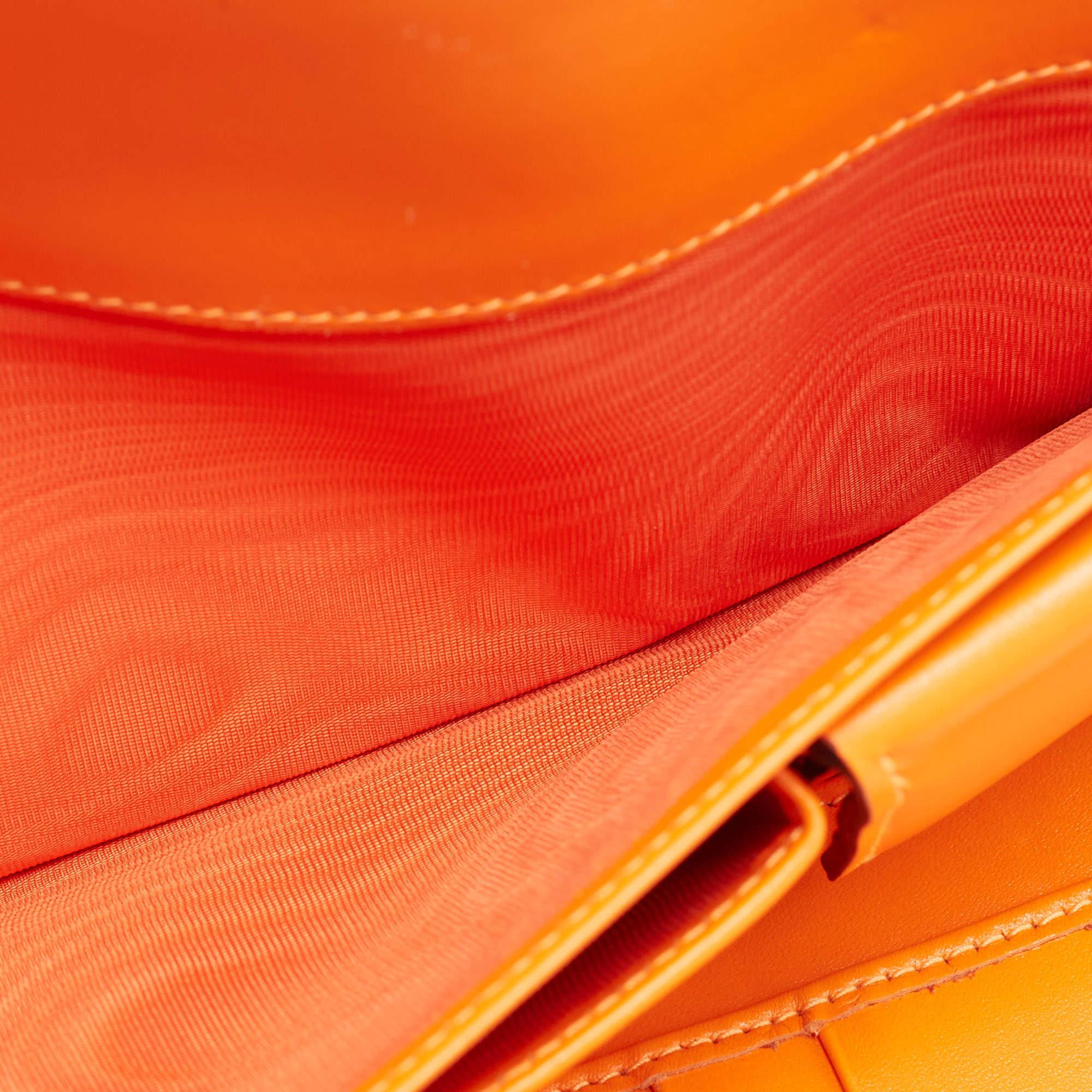 Valentino Neon Orange Leather Rockstud Trifold Wristlet Clutch 6