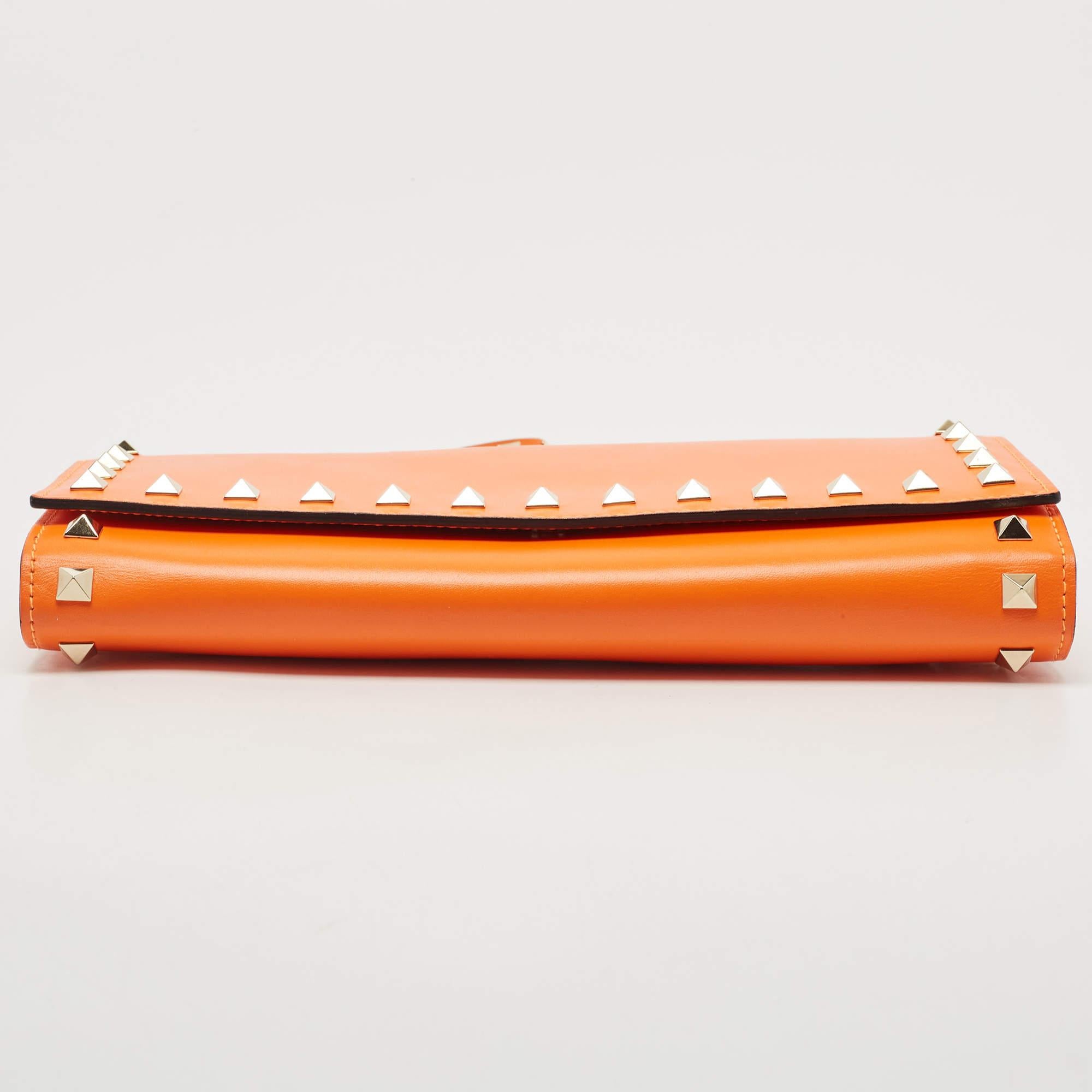 Valentino Neon Orange Leather Rockstud Trifold Wristlet Clutch 1