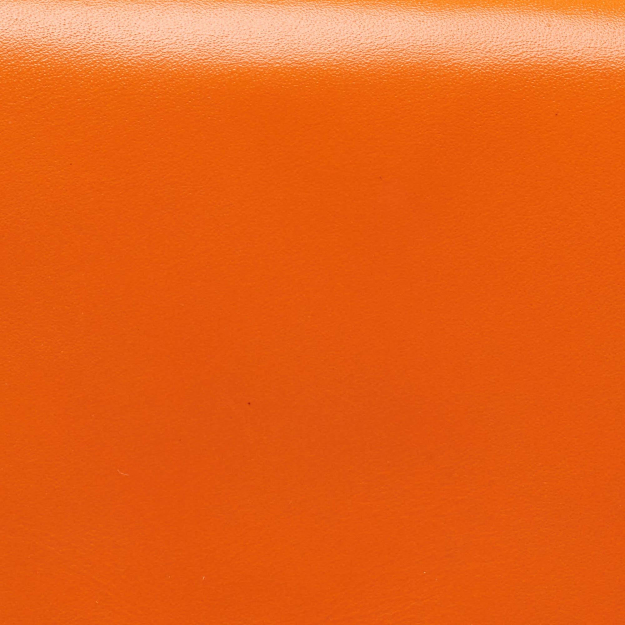Valentino Neon Orange Leather Rockstud Trifold Wristlet Clutch 4